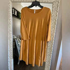 Zenana Premium Mustard Yellow 3/4 Sleeve Midi Dress